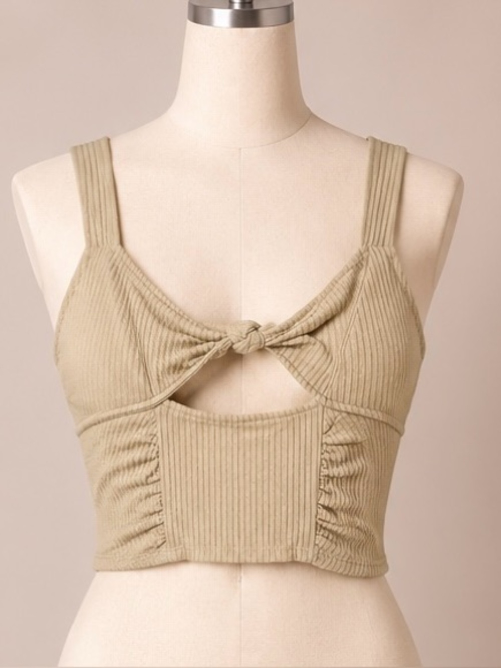 NWT Urban Outfitters Ivory Ribbed Knot Front Cutout Crop Top M